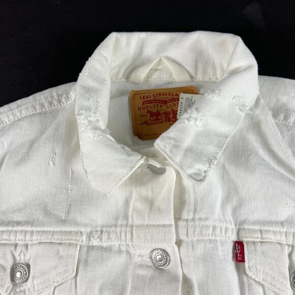 Y2K Levi's Trucker Jean Jacket Women's Junior's Large White Distressed Denim - Picture 5 of 16